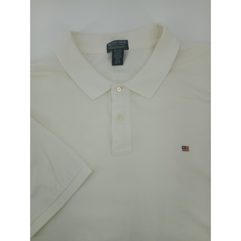 Polo Jeans Co Ralph Lauren Mens 3XT Cream White Cotton Pique RL Flag Polo Shirt